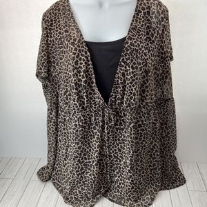 I.N. Studio Animal Leopard Print Blouse Plus Size 3X